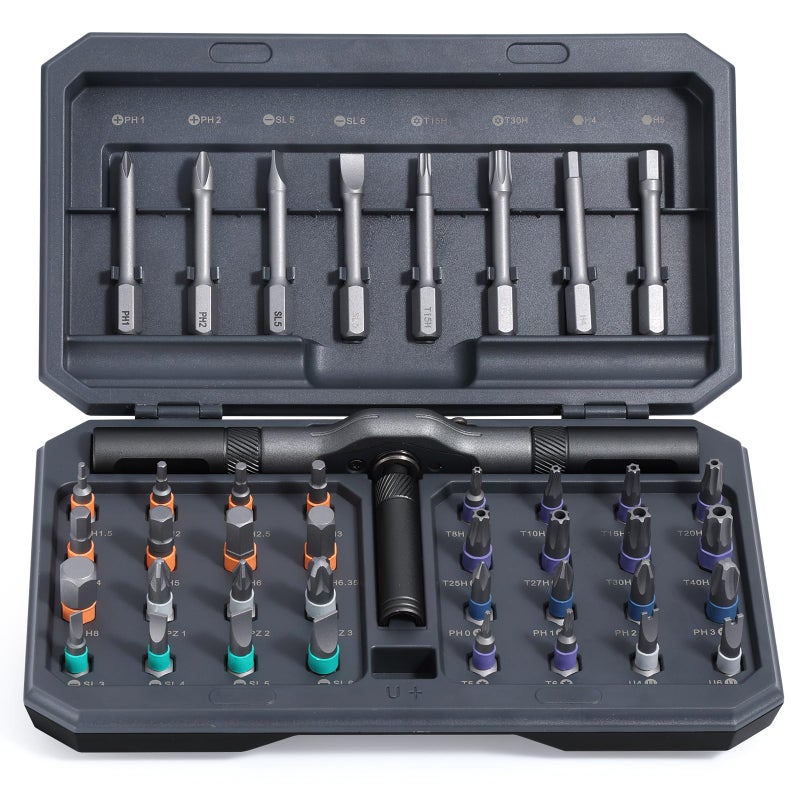 Bomivoi 42 in 1 Magnetic Screwdriver Set  DIY Ratchet Screwdriver Set  Multi Bit Magnetic Drive Set with Detachable Ratchet Handle  Portable Compact Repair Tool Kit for Furniture Computer Bicycle Gray - Image 1